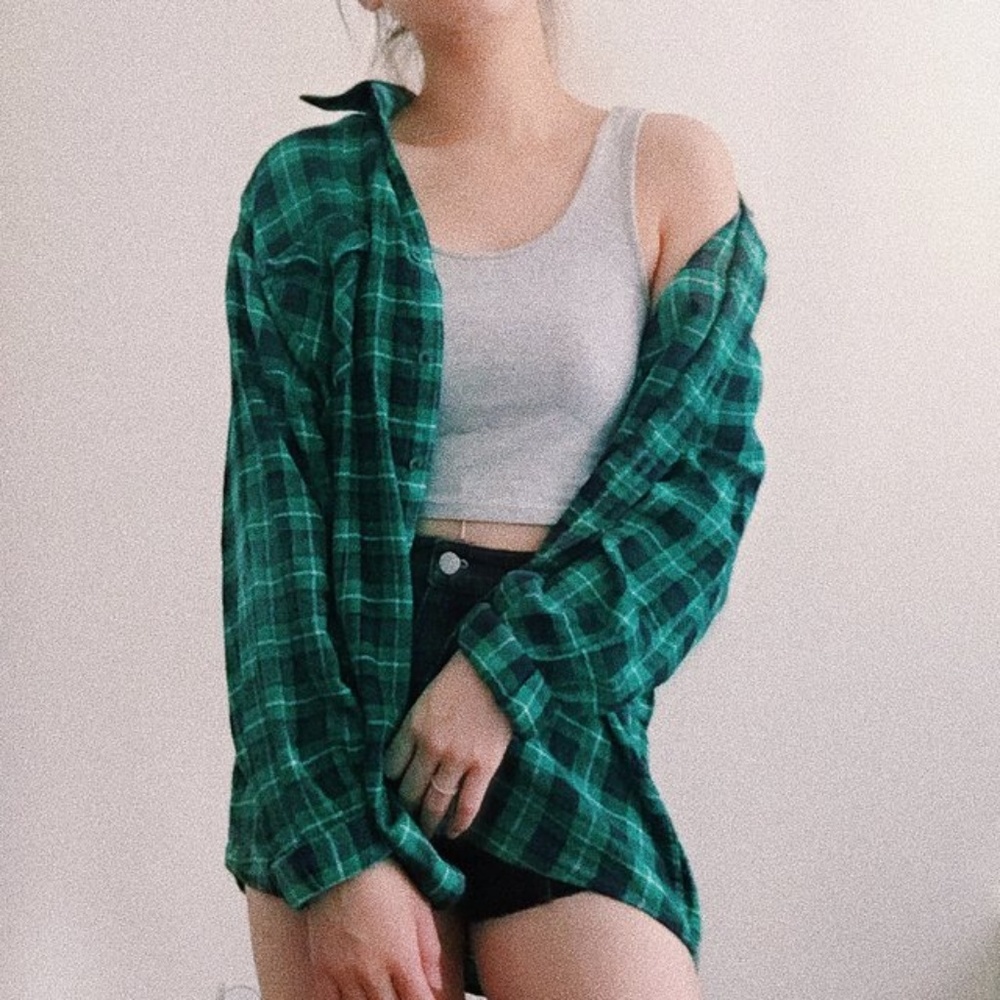 Grunge Vintage Oversized Plaid Flannel Top
